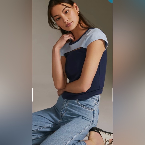 NWOT Maeve Cutout Colorblock Baby Tee in size L - Picture 1 of 7